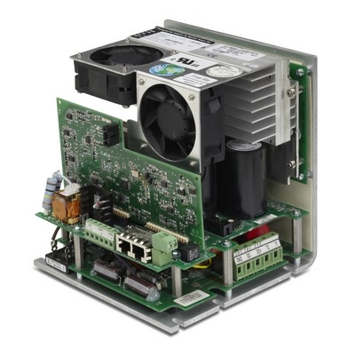 A refurbished SOLD IP- DCR600V15A-R2 CEDI Power Controller with exposed circuit boards, electronic components, cooling fans, and terminal connections mounted on a metal base—ideal for LM6000 gas turbine applications.