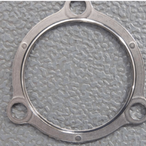 The AVAILABLE 9559M20G01 RING ASSY, SEAL NOZZLE GASKET—a metallic circular gasket with three extended holes—is placed on a textured gray surface.